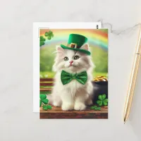 Cute St. Patricks Day Kitten Rainbow Pot of Gold Postcard