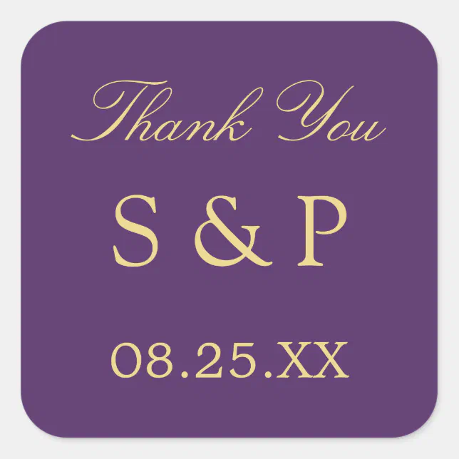 Purple Golden Beige Wedding Favor Thank You Square Sticker