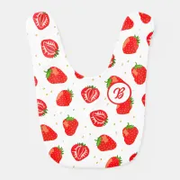 Cute Strawberry and Polka Dots Monogram Baby Bib