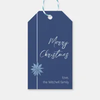 Minimal Poinsettia Blue Santa Merry Christmas Gift Tags