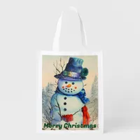 Watercolor Snowman Grocery Bag