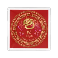 Chinese Zodiac Snake Red/Gold ID542 Acrylic Tray