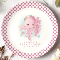 Octopus Cute Pink Watercolor Girl Baby Shower Paper Plates