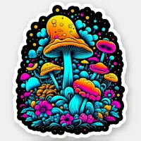 Retro Neon Mushrooms and Flowers  Sticker
