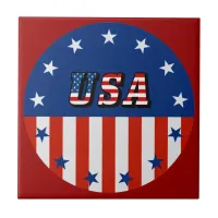 USA - American Flag & Stars in Circle Ceramic Tile