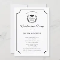 Chic Modern Minimalist Black & White Grad Photo Invitation