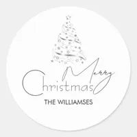 Minimalist Hygge Black and White Christmas tree Classic Round Sticker