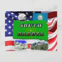 South Dakota Map, Photo Text, Faux Quarter Postcard