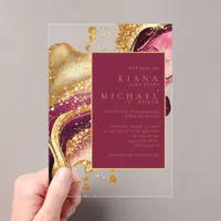 Abstract Sparkling Wedding Wine Red ID1018 Acrylic Invitations