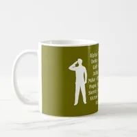 Green Army Recruit Military Phonetic Alphabet Coffee Mug