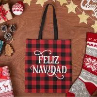 Feliz Navidad Buffalo Plaid Tote Bag