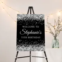 Silver Glitter Black 75th Birthday Welcome Foam Board