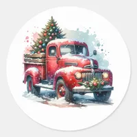 Old-Fashioned Christmas Vintage Red Truck Classic Round Sticker