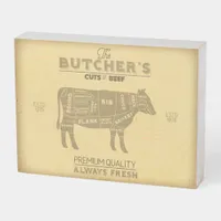 Vintage Butcher Shop Cuts of Beef Cow Chart Wooden Box Sign