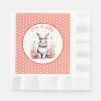 Bunny Rabbit in Flowers It's a Girl Baby Shower Napkins