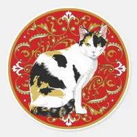 Calico Cat Baroque Classic Round Sticker