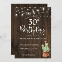 Rustic String Lights Succulent 30th Birthday Invitation