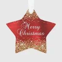 Glittery Gold Red Foil Merry Christmas Ornament