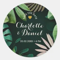 Topical Leaves Pattern | Save The Date | Wedding Classic Round Sticker