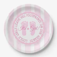 Pink Footprints Girl Baby Shower Paper Plates