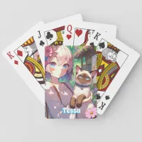 Anime Girl and Siamese Cat  Poker Cards