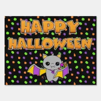 Happy Halloween Cute Bat on Starry Night Seasonal Sign