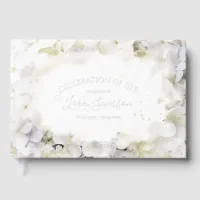 White Hydrangeas Watercolor Celebration of Life Foil Guest Book