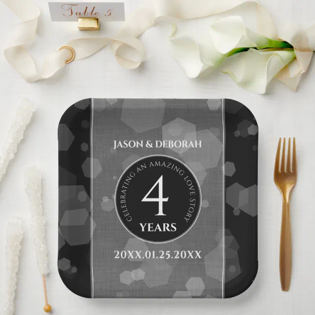 Elegant 4th Linen Wedding Anniversary Celebration Paper Plates