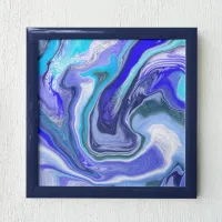 Blue and White Marble Fluid Art   Poster