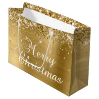 Glittery Gold Foil Fancy Merry Christmas Large Gift Bag