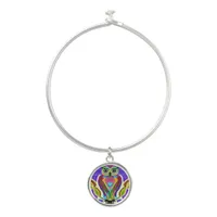 Colorful Whimsical  Owl with Heart Bangle Bracelet