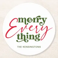 Retro Merry Everything Minimalist Holiday Round Paper Coaster