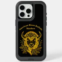 Floral Gold Bison Head Decor iPhone 15 Pro Max Case