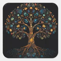 Stained Glass Mosaic Tree Square Sticker