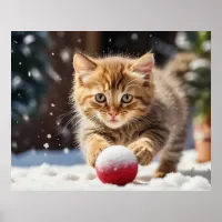 *~* Snow Playing Ball Kitty 5:4  Kitten Cat AP68 Poster