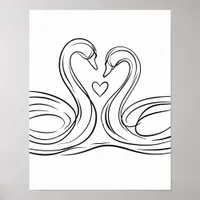 Swans in Love Line Art Poster Irish Wildlife 