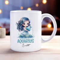 Cute Watercolor Illustration Aquarius Zodiac Name Coffee Mug