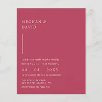 Budget Simple Magenta Wedding Invitation