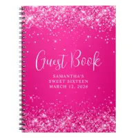 Glittery Hot Pink Ombre Sweet 16 Guest Notebook