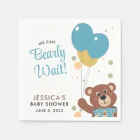 We Can Bearly Wait Cute Blue Baby Boy Shower Napkins