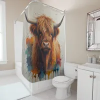 Vibrant Abstract Highland Bull Art.Artistic Design Shower Curtain