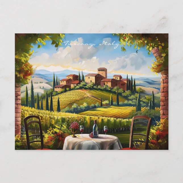  Landscape of Tuscany Painting | Italy Travel Art Postcard