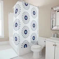 Navy Blue Mandala Evil Eye Circle Pattern Bathroom Shower Curtain