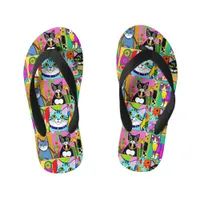 Whimsical Folk Art Colorful Cats Kid's Flip Flops