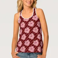 Pink Flowers And Stripes Tank Top