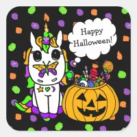 Halloween Colors Unicorn with Butterfly on Nose Square Sticker