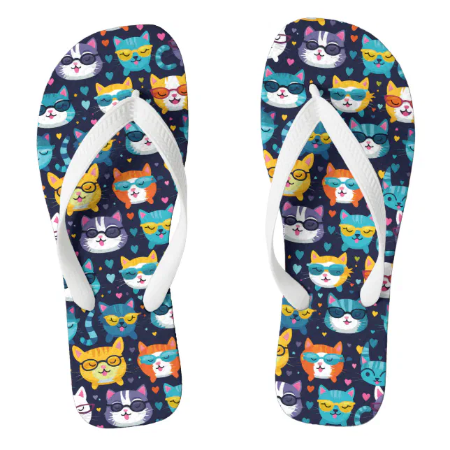 Assorted Cat Faces Funny Cool Cats  Flip Flops