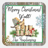 Merry Christmas Y'all Country and Western Rustic Square Sticker