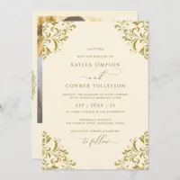 Vintage Gold & Cream Elegant Photo Wedding Invitation