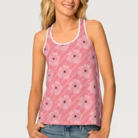 Pink Flowers And Stripes Tank Top